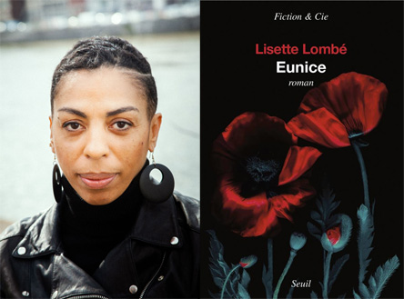 Image représentant la lauréate Lisette Lombé et la couverture de son roman "Eunice"